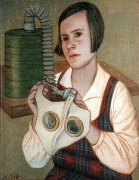 К.Редько. Девушка с противогазом. 1941. Х., м.