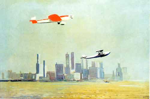 А.Дейнека. Самолёты над Нью-Йорком. 1930-е. Х., м.