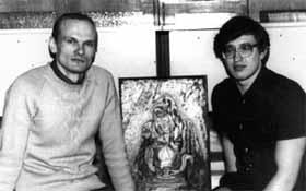 В.Ивонин времен «Зангези» (справа, с художником В.Соболевым на выставке в КГПИ, 1984)
